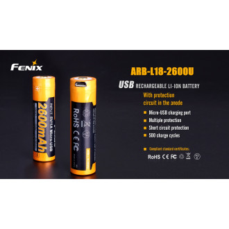 Dobíjecí USB baterie Fenix 18650 2600mAh (Li-Ion)