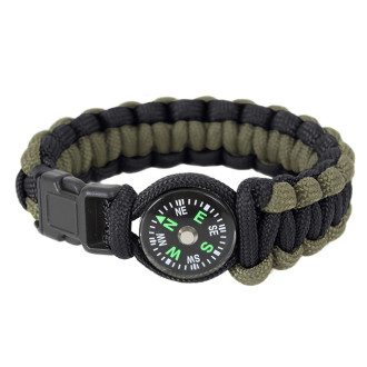Náramek SURVIVAL PARACORD s kompasem ZELENOČERNÝ