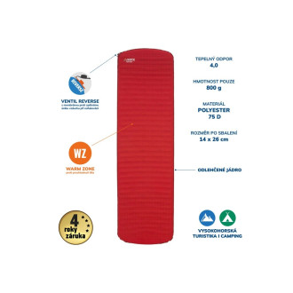 Samonafukovací karimatka YATE CONTOUR 3,8 červená/šedá